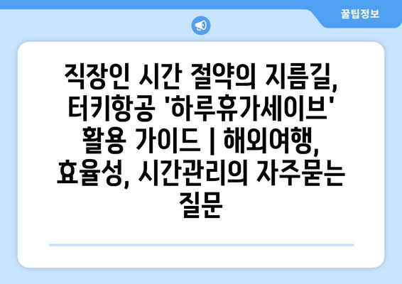 직장인 시간 절약의 지름길, 터키항공 