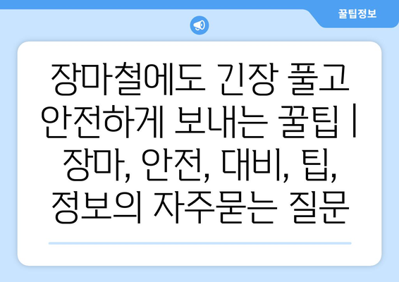 장마철에도 긴장 풀고 안전하게 보내는 꿀팁 | 장마, 안전, 대비, 팁, 정보