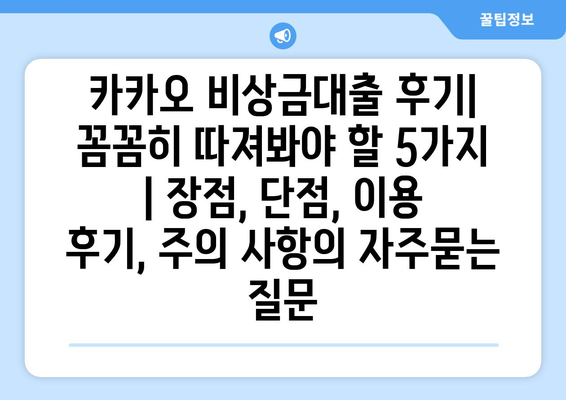 카카오 비상금대출 후기| 꼼꼼히 따져봐야 할 5가지 | 장점, 단점, 이용 후기, 주의 사항