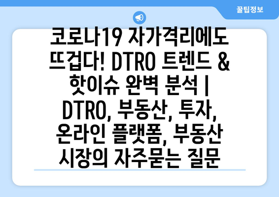 코로나19 자가격리에도 뜨겁다! DTRO 트렌드 & 핫이슈 완벽 분석 | DTRO, 부동산, 투자, 온라인 플랫폼, 부동산 시장