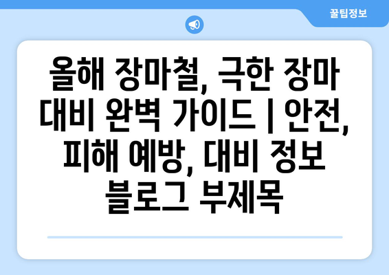 올해 장마철, 극한 장마 대비 완벽 가이드 | 안전, 피해 예방, 대비 정보